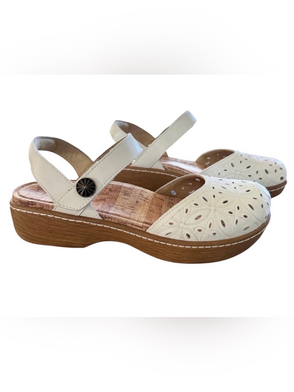 Alegria Opal Laser Cut Leather Cork Ankle Strap Clogs EU 39 US Women’s 9 NEW